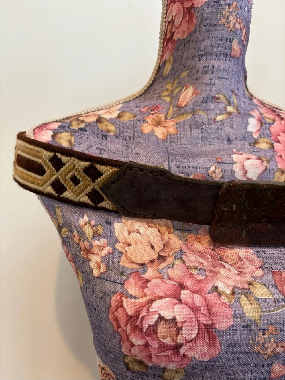 Handcrafted Geometric Woven and Leather Belt with Brown granite belt buckle